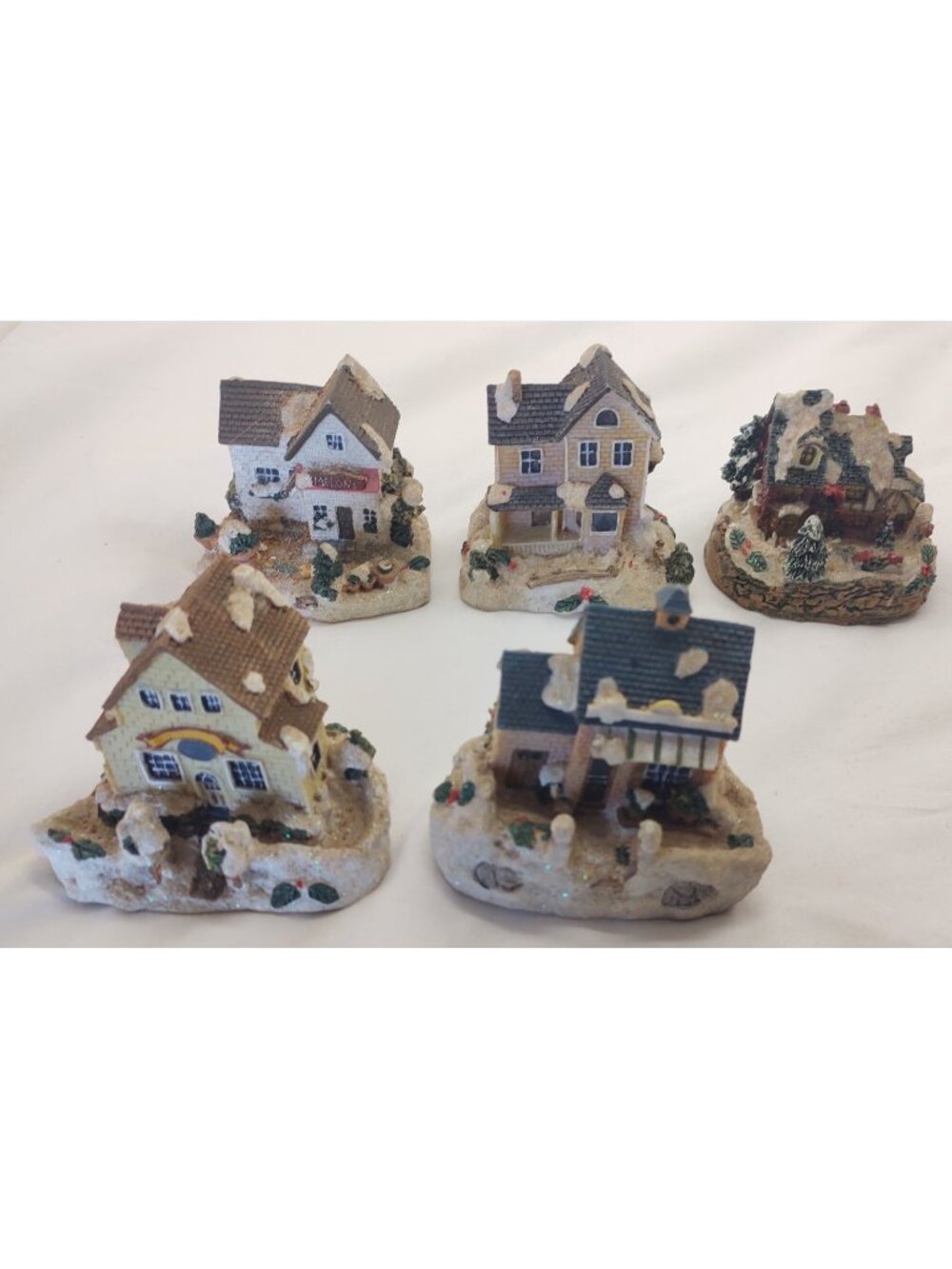 Miniature Christmas Village Houses Lot 5 Resin Winter Cottage Tabletop Decor